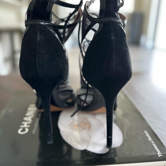 Tabitha Simmons Black Mesh Lace-Up Heels - Picture 6 of 9